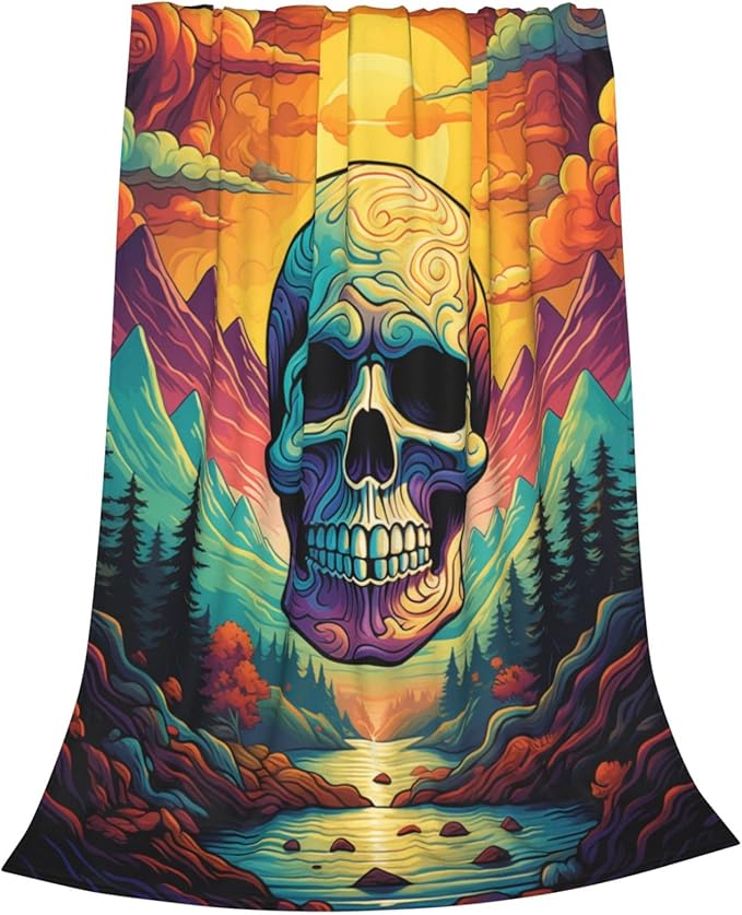 Skull Blanket Gifts for Adults Kids Sugar Skull Gothic Skeleton Flannel Throw Blankets Soft Fuzzy Lightweight for Home Decor Couch Bed Sofa 80x60 Inches