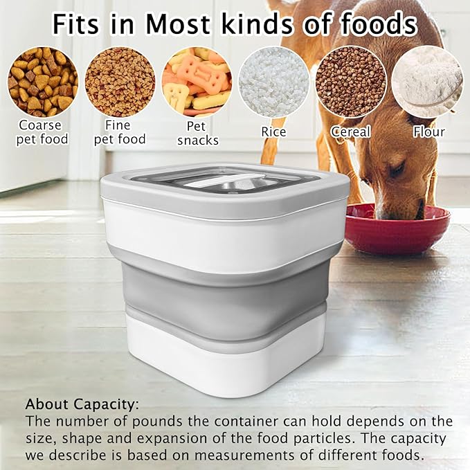 BNOSDM Collapsible Dog Food Storage Container, 5-13 Lbs Cat Food Bin Pet Storage Container with Magnetic Lid, Folding Bowl, Scoop and Measuring Cup for Dog Cat Pet Dry Food