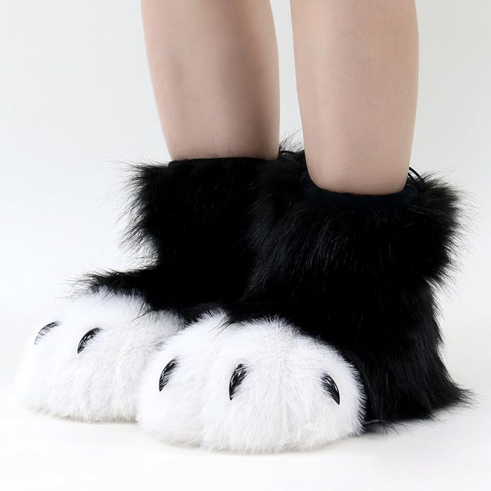 Animal Fuzzy Slippers Bear Cat Wolf Dog Fox Fursuit Feet Paw Claw Shoes Furry Boots Costume Accessories for Adult Kids