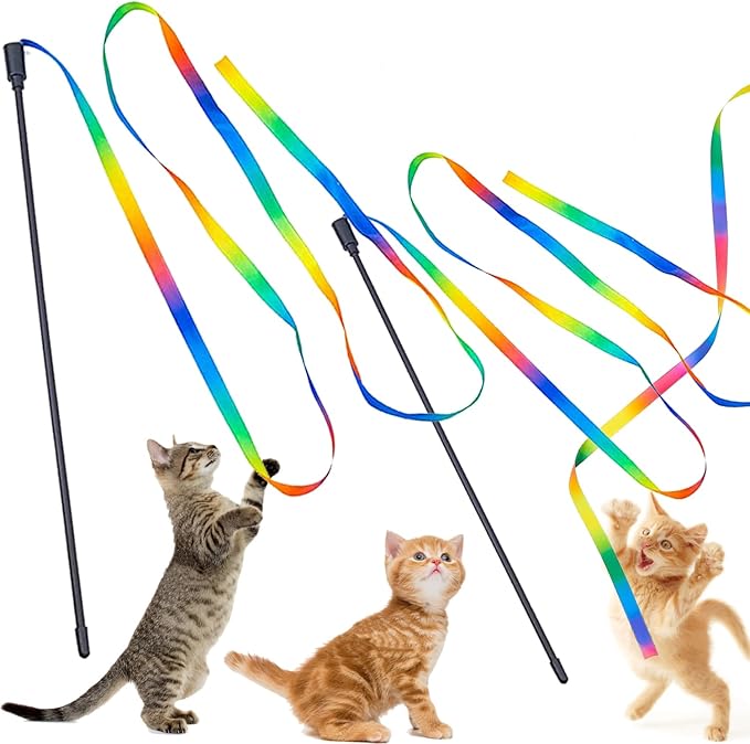 itPlus Indoor Cats Toy(2Packs), Interactive Cat Wand Toys for Cats Kitty Kitten Toys Teaser Wand Cat String Toy for Cats Kitten Chase Exercise Keep Fit Cat Toy