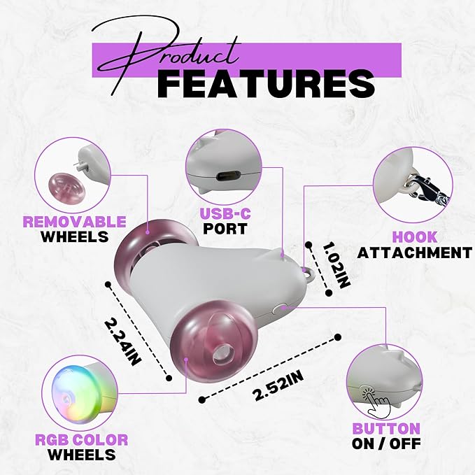 Rolling Rover – Interactive Cat Toy with RGB Wheels, Automatic Moving Mouse-Shaped Design, Feather Butterfly and Bell Attachments, Smart Motion Activated for Indoor Cats & Kittens (Pink)