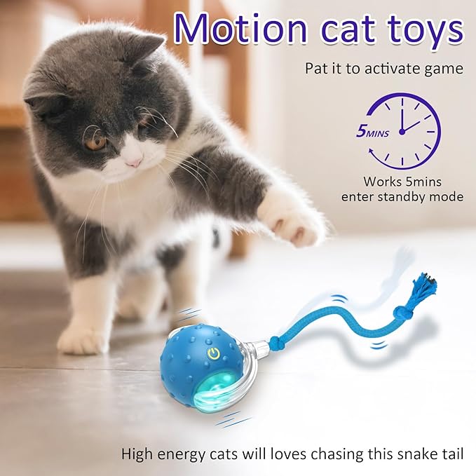 Cat Toys Interactive with Motion Activated & Chirping, Rolling Super Fast on Carpet Happy Party Game with Kittens - Blue