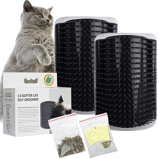 2 PACK Cat Self Groomer,Softer Cat Corner Scratcher For Wall With Catnip,Pet Grooming Massage Kitten Brush,Cat Face Scratcher For Kitten with Long &Short Fur (Black)