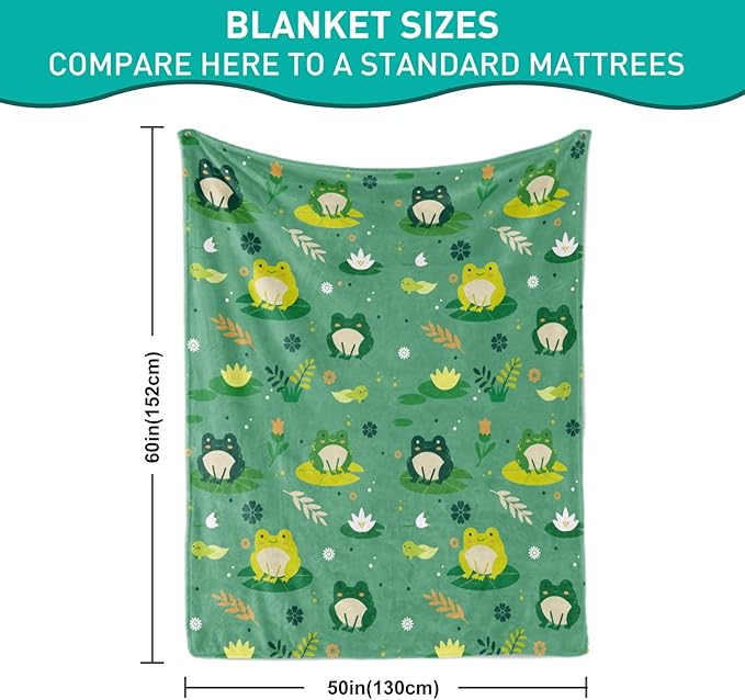 Cute Frogs Soft Flannel Lightweight Throw Blanket for Kids - All Season Cartoon Animal Blanket for Sofa, Couch, Bed - Decorative - 50x60 Inch