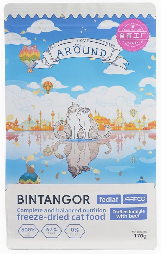 Bintangor Freeze Dried Cat Treats; Dry Cat Food Premium, Healthy, High Protein Instinct Cat Food- Beef Flavor, 170g Bag