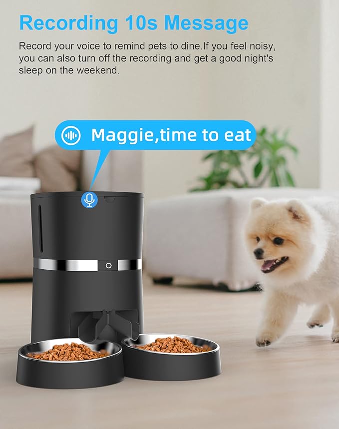 Smart Cat Feeder, WellToBe Automatic Cat Feeder WiFi Enable Pet Dog Food Dispenser App Control for Cat&Dog with Two-Way Splitter and Two Bowls, Voice Recorder Distribution Alarms, Portion Control