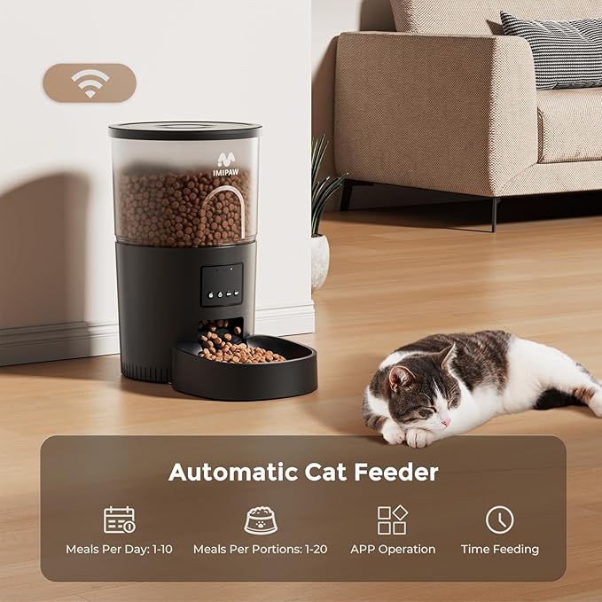 Automatic Cat Feeder and Water Dispenser, Timed Dry Food Dispenser APP Remote Control, Programmable Portions, Cat Fountains for Drinking with Filter, Small Pets (WiFi Combo 3L)