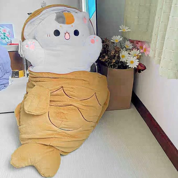 Ditucu 32 inch Large Taiyaki Cat Plush Pillow Giant Kitten Inside Fish 2 in 1 Big Size Stuffed Animal Plushies Toys with Outfit Sleeping Doll Gifts for Girls Boys