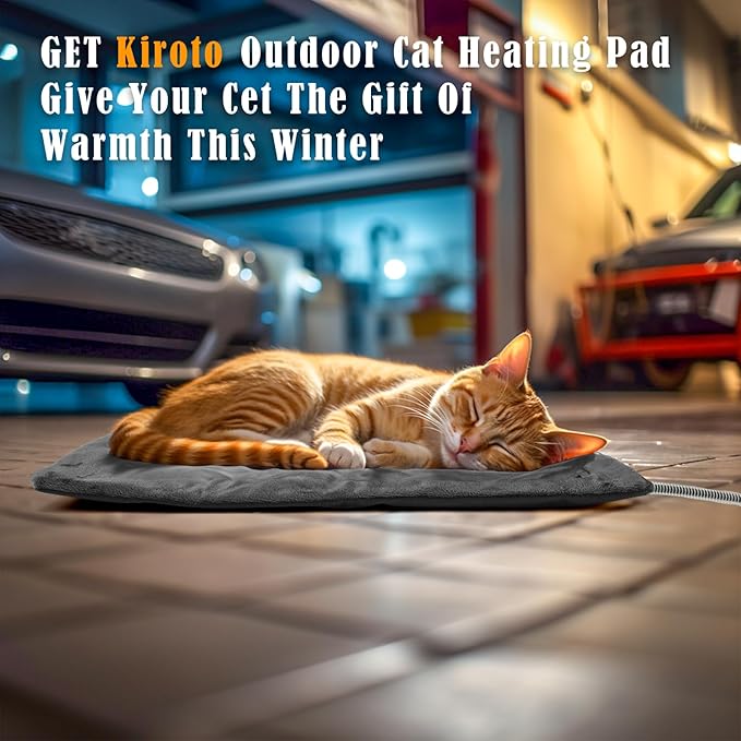 Kiroto Outdoor Heating Pad for Cats, Pet Heating Pad for Cats Outside, Waterproof Cat Warming Pad, Heated Cat Bed Safe Electric Heating Pad for Cat House, Feral Cat Heating Pad, 20" x 16"