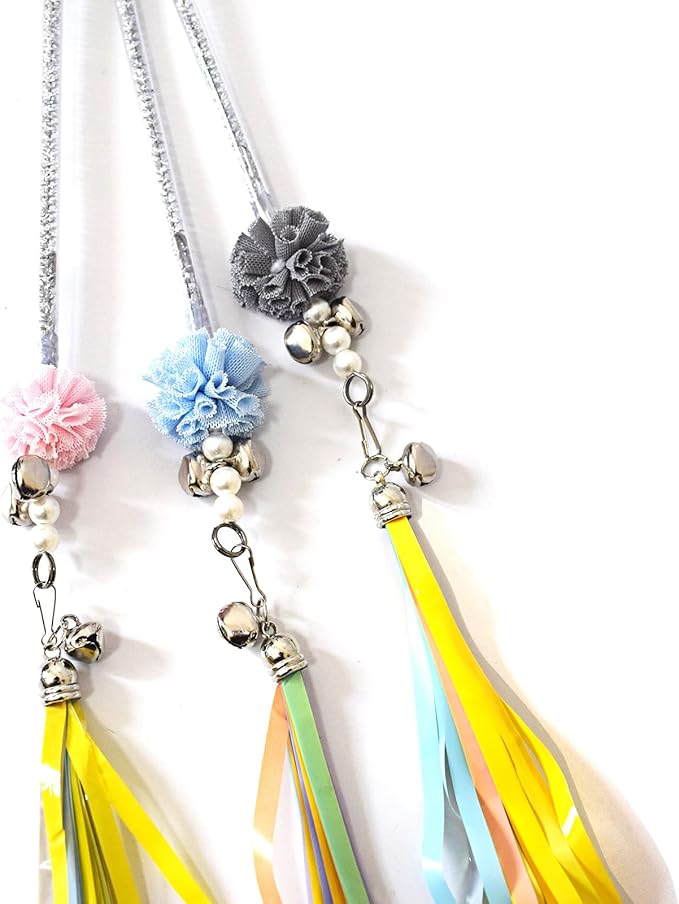 Cat Wands, 3 PCS Interactive Cat Toys with Rainbow Tassel Handcrafted Cat Tinsel Wand for Indoor Cats Kitten Play Chase Exercise