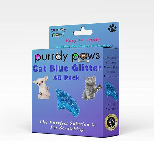 40 Pack Soft Nail Caps for Cat Claws Blue Glitter Small
