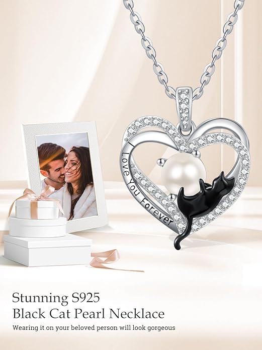 Birthstone Cat Necklaces,925 Sterling Silver Cat Necklace Heart Pendant for Women,Dainty Animal Jewelry for Her,Wedding Anniversary Birthday Gifts for Women Mom Grandma