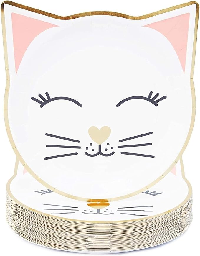 48-Pack Gold Foil Die-Cut Cat Paper Plates Birthday Party Supplies (9.5x9.9 in)
