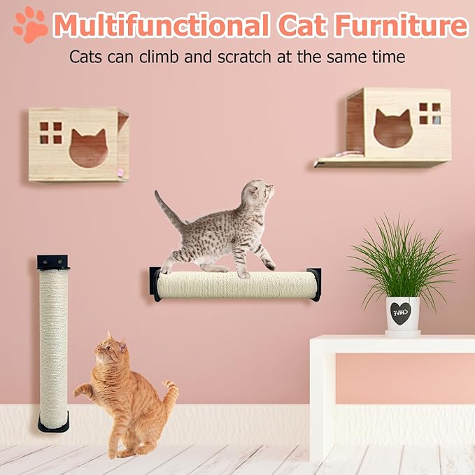 Cat Scratching Post Wall Mounted 2-in-1 Cage Mount Cat Scratcher 2 Pack Natural Sisal Kitty Scratch Posts for Indoor Kittens to Scratch and Climbing 15.7 x 2.7 inches (White)