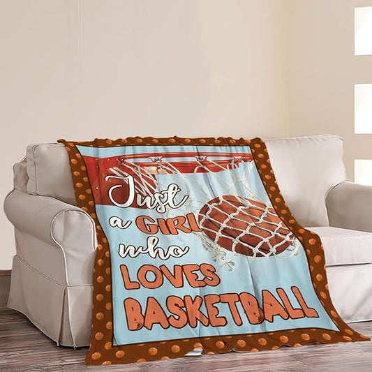 Basketball Blanket Just A Girl Who Loves Basketball Decor Throw Blanket Super Warm Soft Plush Fleece Flannel Sport Theme Blanket Gifts for Girls Boys Winter Couch Bedding for Baby Kids Women 60"X80"