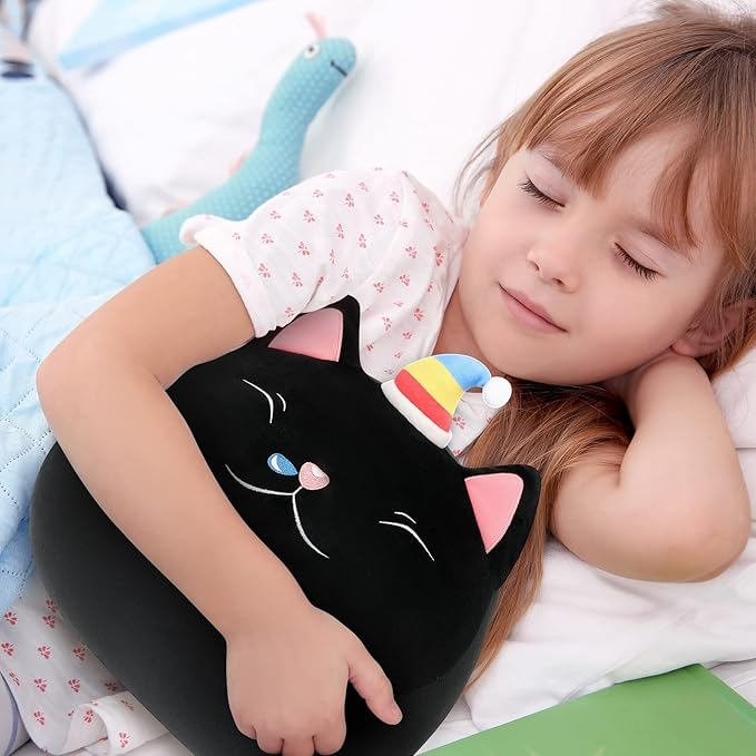 Weighted Cat Stuffed Animal, 13 Inch Drowsy Black Cat Cute Plushie Toy, 2lbs Kitten Plush Toys Soft Stuffed Animal Pillow, Gift for Kids, Teens, and Adults