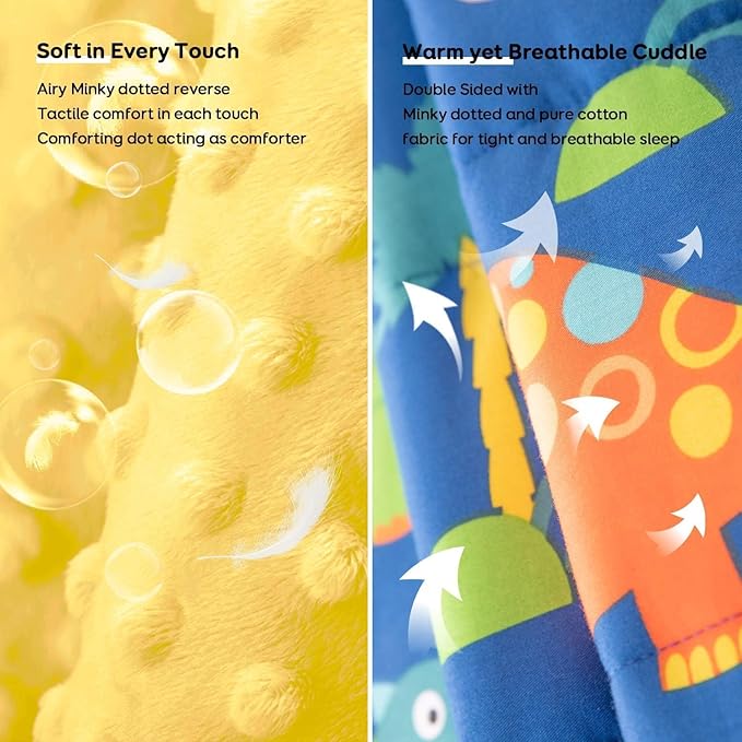 Uttermara Weighted Blanket 3 lbs, Ultra Cozy Minky Fleece and Cotton Sided with Cartoon Patterns, Reversible Heavy Blanket Great for Calming and Sleeping, 36x48 inches, Blue Dinosaur Park