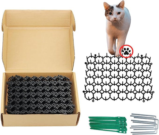 12 Pack 7.9 X 5.9 Inch Square Cat Scat Mats for Cats with Spikes, Prickle Strips from Digging Cat Deterrent Outdoor Include Staples and Zip Ties