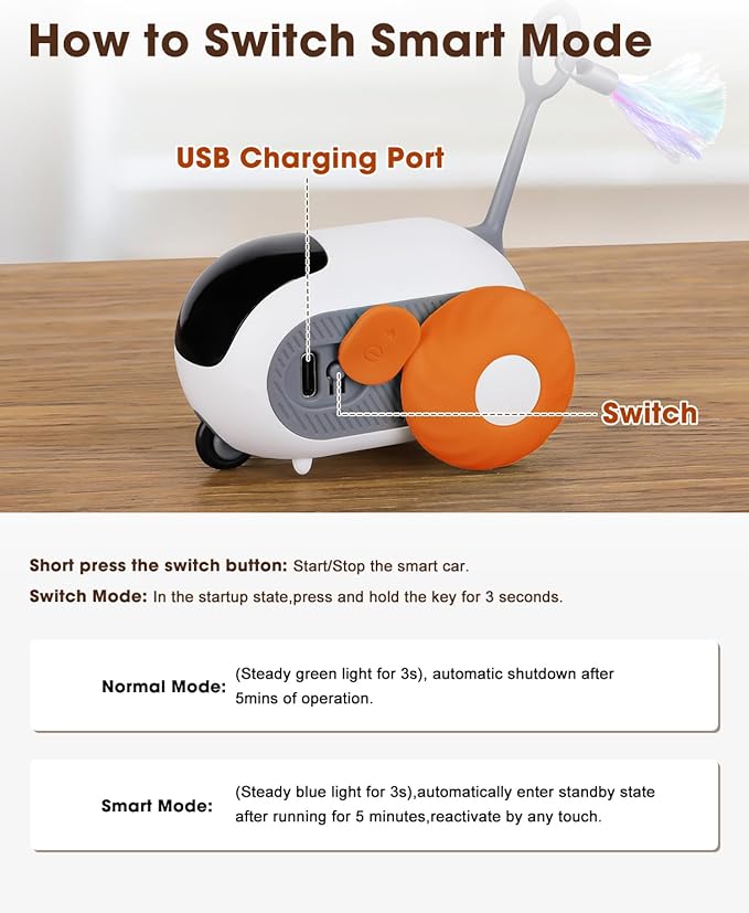 Cat Toys for Indoor Cats, Smart Interactive Cat Toy with Two-Speed Adjustment, Remote Control USB Rechargeable Automatic Cat Exercise Toys for Bored Indoor Adult Cats Kittens (Orange)