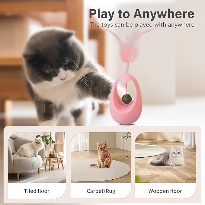 Catnip Toys for Cats with Feathers Tumbler Cat Toy with Edible Catnip Balls, Interactive Funny Toy Kitten Indoor Exercise/Plaything for All Breeds - Pink