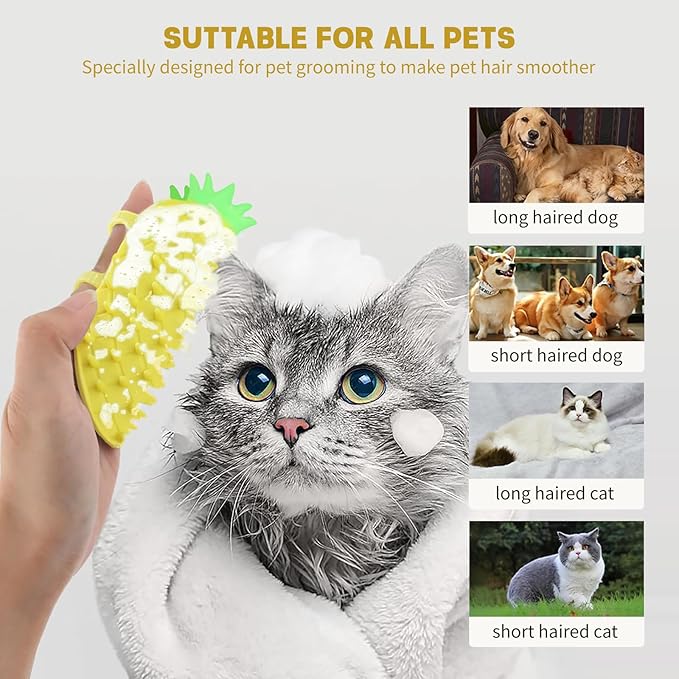 2Pcs Pineapple Cat Self Groomer and Corner Brush, Reduce Shedding, Scratching and Itchiness, Pet Tickling Artifact with Silicone Bristles, Easy Installation for Cat Dog Pet Self Cleaning Cat Brush Toy