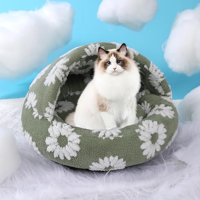 Dog Beds for Small Dogs, Cat Bed Cave, Washable Cute Cat Bed, Cozy Nook Pet Bed for Dogs or Cats, Anti-Slip Puppy Bed Fits up to 22 lbs Pets(White, 24" x 24")
