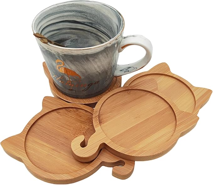 4PCS Mosaic Bamboo Coasters for Crafts, Blank Base Trays, Drinking Cup Coaster, Plant Coaster, Art Plate,DIY Mosaic Supplies (Cat)