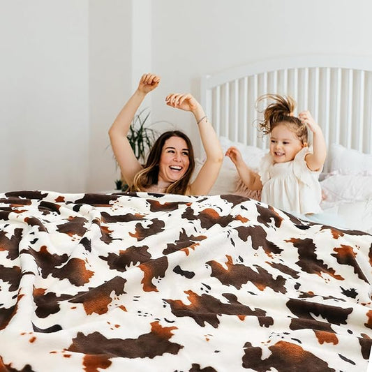 Cow Print Blanket | Soft Fleece Flannel Cozy Twin Size Blankets and Throws | Couch Sofa Bed Cow Wostern Blankets Throws | Girls Boys Adults Birthday Valentine's Day Christmas 60"x80" Black Brown