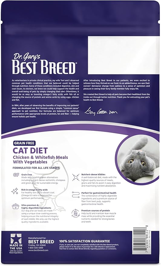 Best Breed Grain Free Cat Diet Made in USA [Natural Dry Cat Food for All Ages] - 4lbs.