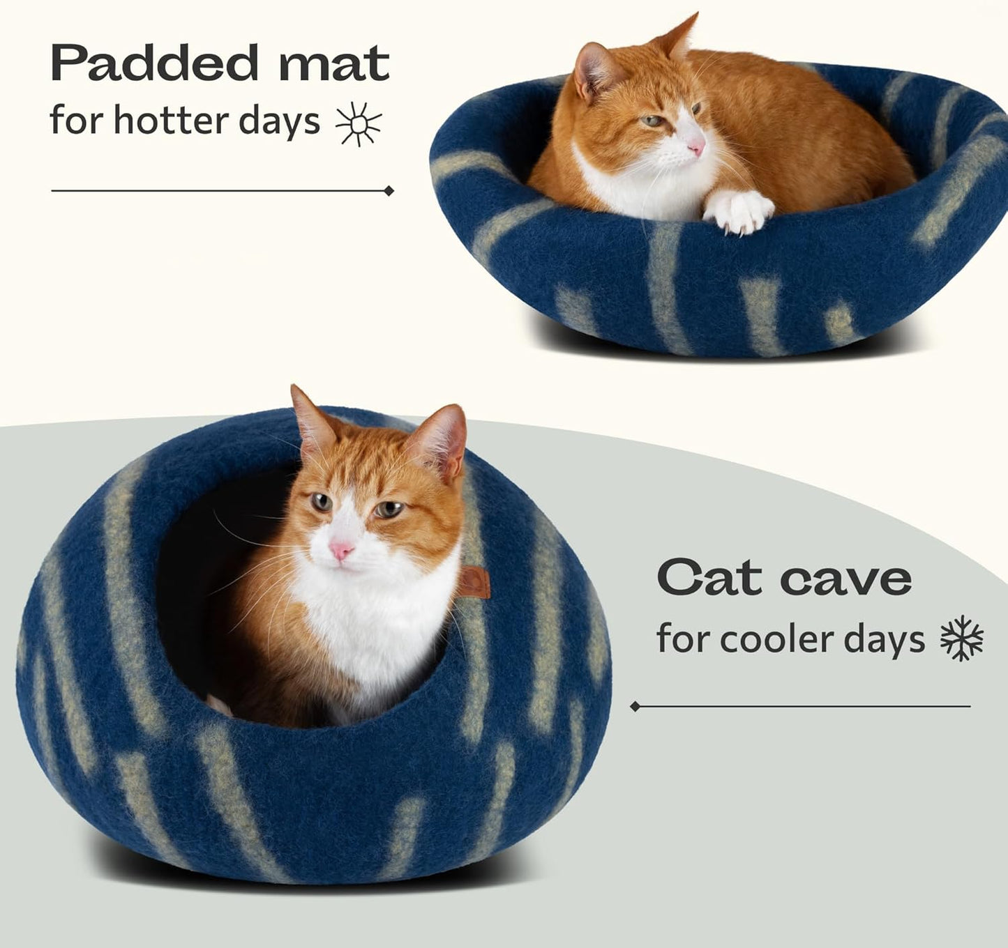 MEOWFIA Cat Cave – Premium Felt Cat Bed for Indoor Cats, Handmade 100% Merino Wool (Medium, Deep Azure)