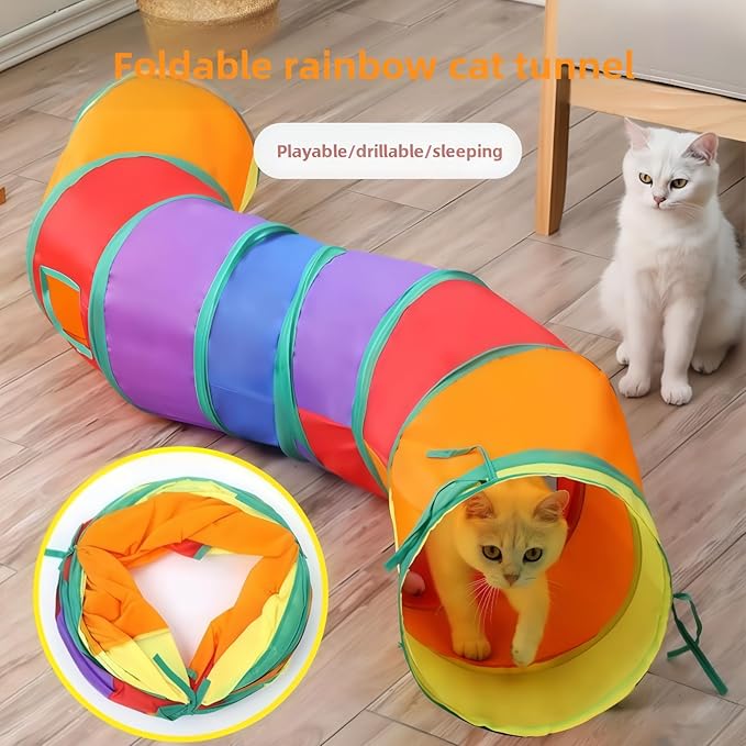 Cat Tunnel for Indoor Cats Interactive - Rabbit Tunnel Toys, Pet Toys Play Tunnels for Cats Kittens Rabbits Puppies Crinkle Pop Up Rainbow 47" Shape S