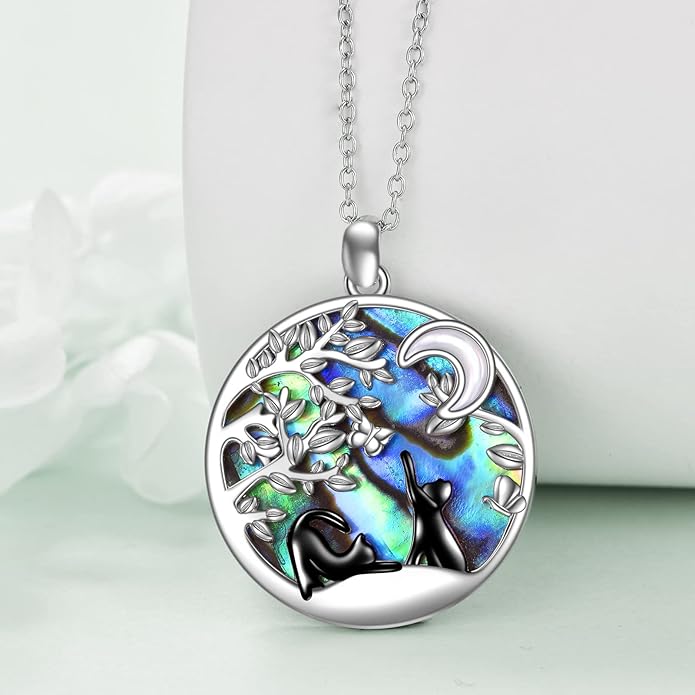 Black Cat Necklace for Women Sterling Silver Celtic Moon Cat Jewelry Gifts