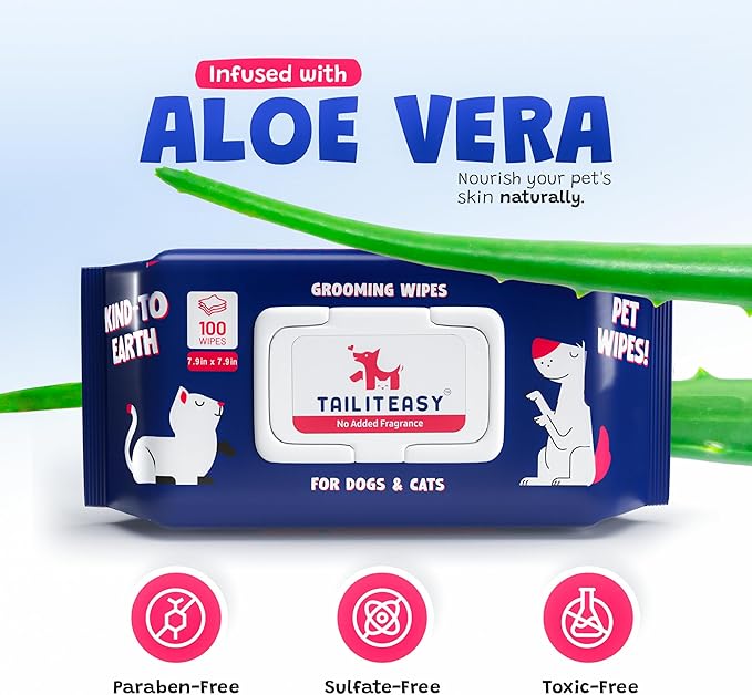 Pet Wipes for Dogs - Dog Paw Wipes - Dog Cleaning Wipes - Biodegradable Cat Bath Wipes - Puppy Grooming Wipes - Toxic-Free Kitten Wipes (No Fragrance) (Pack of 1)