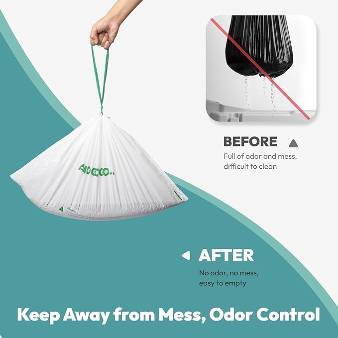 100 Pack Litter Box Liner Bags, Compatible with BCHARYA Self-Cleaning Cat Litter Box, Replacement Waste Bags, Drawstring Leak-Proof Automatic Cat Litter Trash Bags, 25.2" x 11.81"