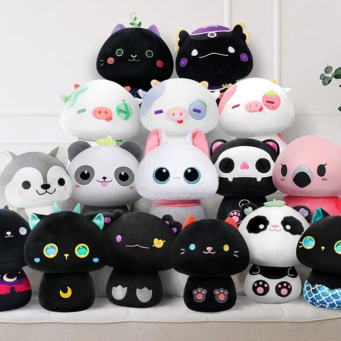 Squishy Cloud-Like Softness, Trending Kawaii White Cat Mushroom Plush Pillow, A Must-Have Collectible for Young Adults, Perfect for Kids, Toddlers Girls, Stuffed Animal Decor (8")