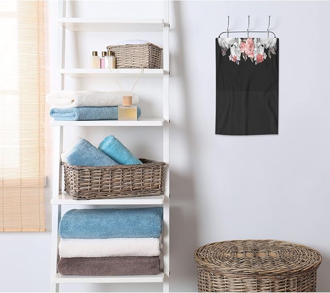 AOYEGO Roses Skull Bathroom Towels Pink Flower Skeleton Head Day of The Dead Soft Bath Hand Towels Microfiber Kitchen Hotel Spa Hand Towels 15x30 Inch