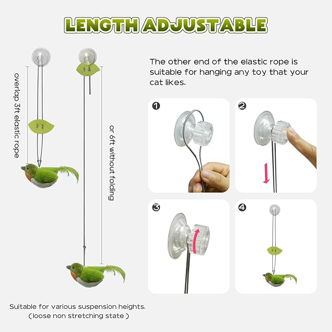 LEWISER Cat Toys Chirp Chickadee, Interactive Cat Feather Toys, Retractable Cat Teaser Toy, Hanging Toys for Indoor Cats Exercise, Kitten Kitty Fun Mental Physical Toys, Green (1 Pack)