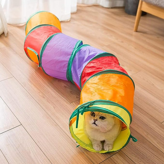 Cat Tunnel with Play Ball, Interactive Peek-a-Boo Cat Toys Cat Tube Toy, Colorful S-Tunnel