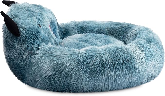 Hollypet Self-Warming Donut Pet Bed Luxury Cozy Nest Monster Sleeping Bed Round Faux Fur Bed for Cats, Blue