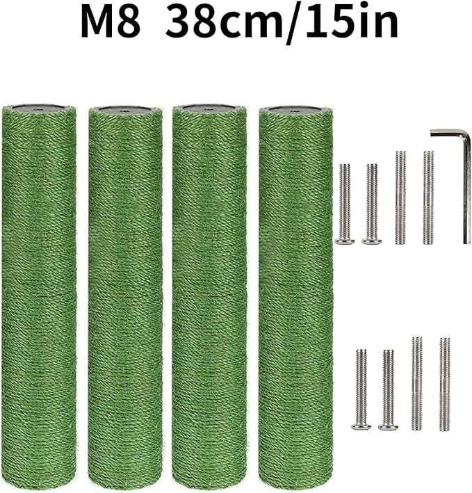 BNOSDM 4 Pcs M8 15”x2.75” Cat Tree Scratching Post Replacement Parts for Indoor Cats Tower Rope Scratch Poles Refill Sisal Pole Part for Refurbishment Hemp Kitty Furniture Accessories Spare