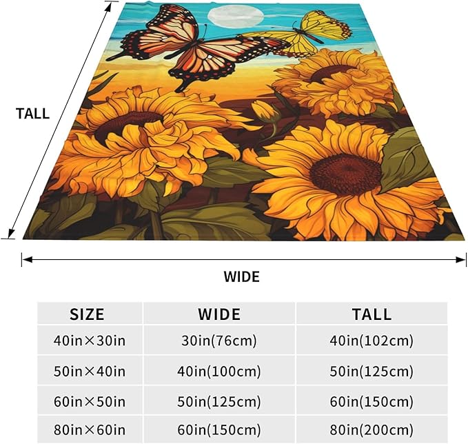 Butterfly Sunflower Blanket Gifts for Grils Women Sunshine Floral Flannel Throw Blankets for Home Couch Bed Sofa Soft Fuzzy Lightweight Decor All Season 60x50 Inches