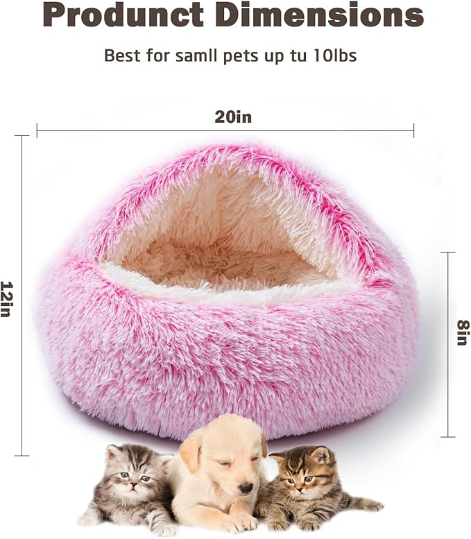 Cat Bed Calming Cat Beds,Indoor Washable Cat Bed，Anti-Slip Faux Fur Fluffy Cuddler Anxiety Cat Bed,Warming Cuddler Cushion Bed for Small Medium Dogs and Cats (Gradient Pink, 20 * 20inch)