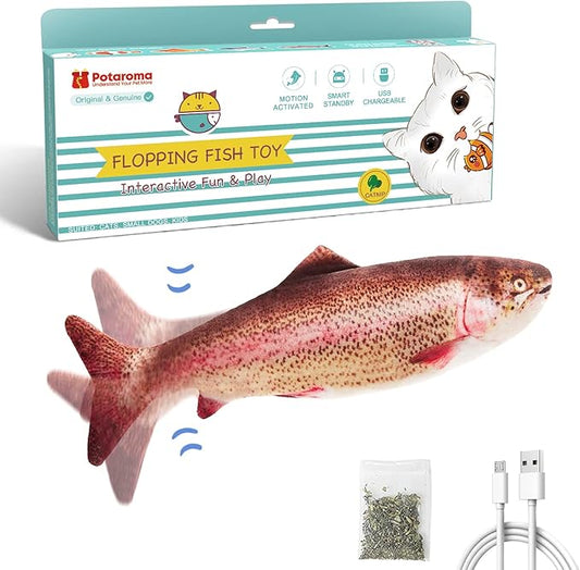 Potaroma Electric Flopping Fish 10.5", Moving Cat Kicker Fish, Floppy Fish Toy for Small Dogs Wiggle Fish Catnip Toys, Motion Kitten Toy Interactive Toys for Exercise, Mice Animal Toys