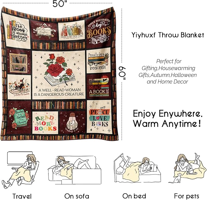 Book Lovers Gifts Blanket,Teacher Gifts for Women Men Book Lover Librarian Birthday Read Fleece Throw Blanket,Flannel Throw Blanket for Home Living Room Couch Bed Chair Dorm Decor 60"x50"