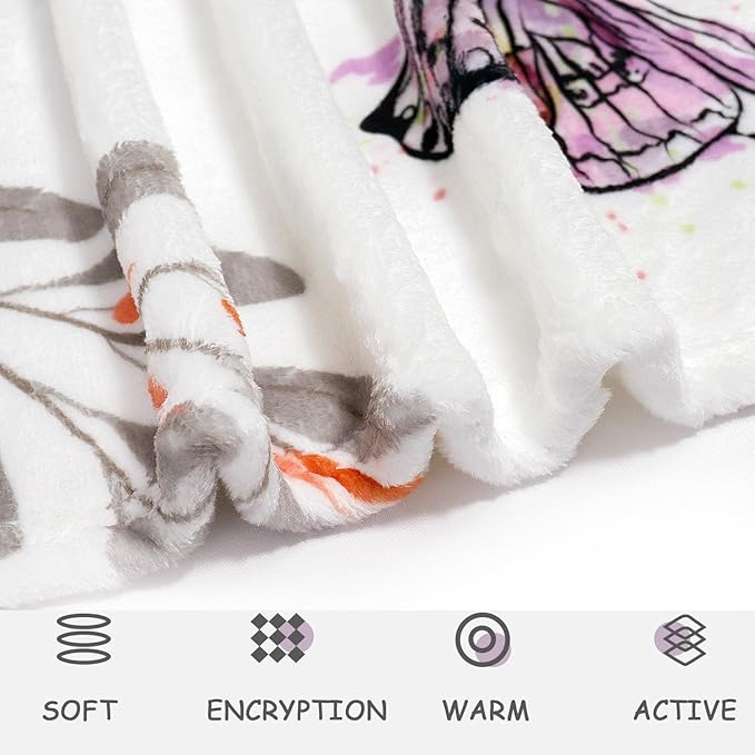 Dragonfly Throw Blanket Floral Flower Throw Blanket Botanical Plant Flannel Fleece Throw Blankets Butterfly Cozy Fuzzy Plush Throw Blankets for Bed Chair Couch 50" X 60"