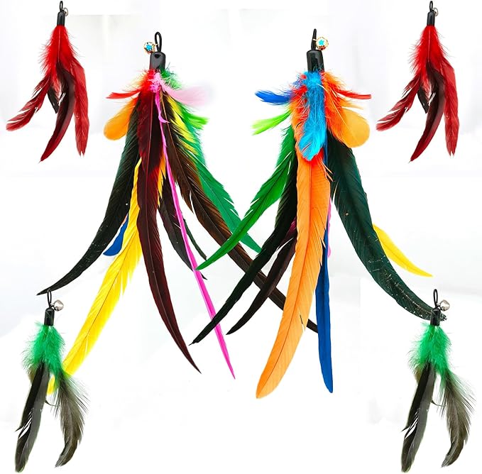 Da Bird Feather Refill - 2 Extra-Large Natural Feather Replacement Attachments(13.8inch) and 4 Feather Toys Refills(5.8inch) for Indoor Cats (6PCS)