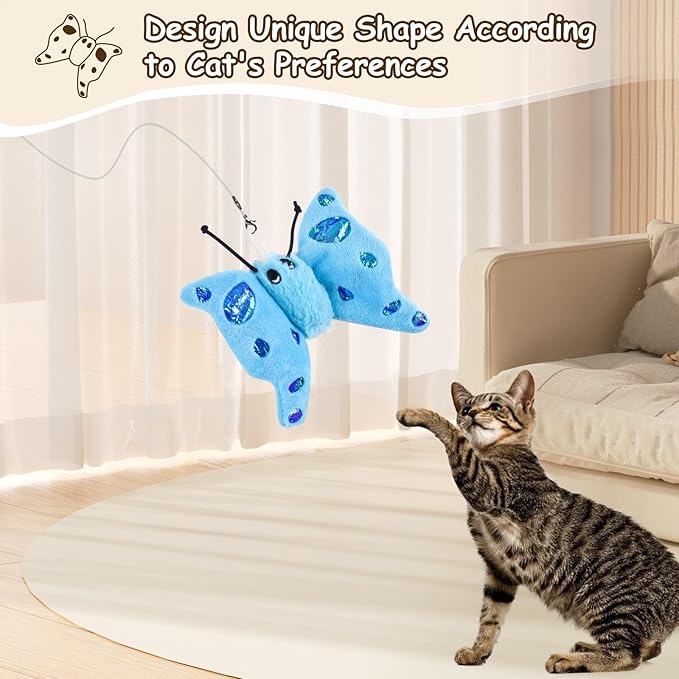 ORSDA Cat Toys, Cat Wand Toy for Indoor Cats, Replacement Cat Teaser Toys, Interative Cat Toy for Cats with Bell, Cat Feather Toy for Cats to Chase and Exercise(Blue Butterfly)