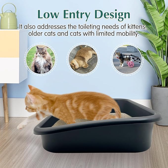 BNOSDM 3 Pcs Large Cat Litter Box, Low Entry Senior Litter Box Open Top Pet Litter Tray with Scoops for Older Cats or Disabled Senior Cats, 23x16.5x4.3 Inches