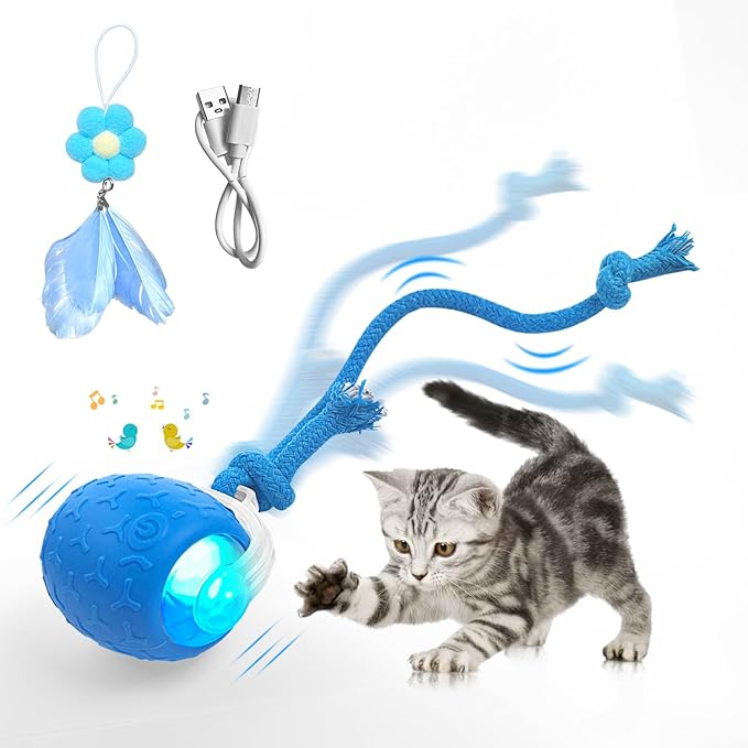 Indoor Cat Toys Ball: Automatic Rolling Ball with Motion-Activated Chirping for Engaging Cats -USB Rechargeable