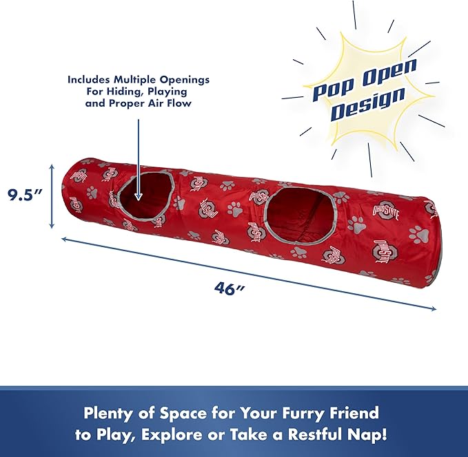 NCAA Ohio State Buckeyes Cat Tunnel Tube Toy with Plush Football Catnip and Feathers